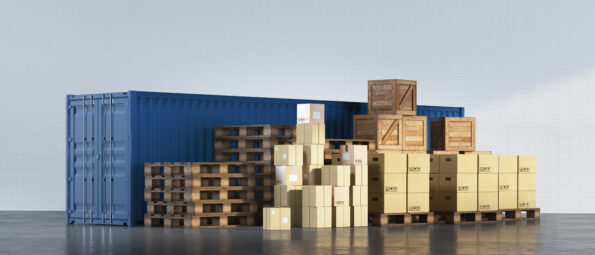 3d-rendering interior of urban warehouse with cargo equipment.